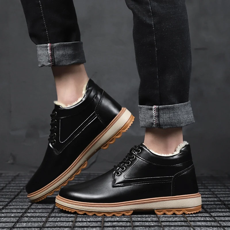 2019 Winter Men Boots Leather High Top Lace-Up Snow Warm With Fur Lightweight Waterproof Ankle Shoes Sapatos Zapatos | Обувь