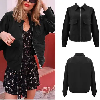 

Jackets Women Long Sleeve Large Pockets Jackets Coat Solid Color Casual Tops IK88