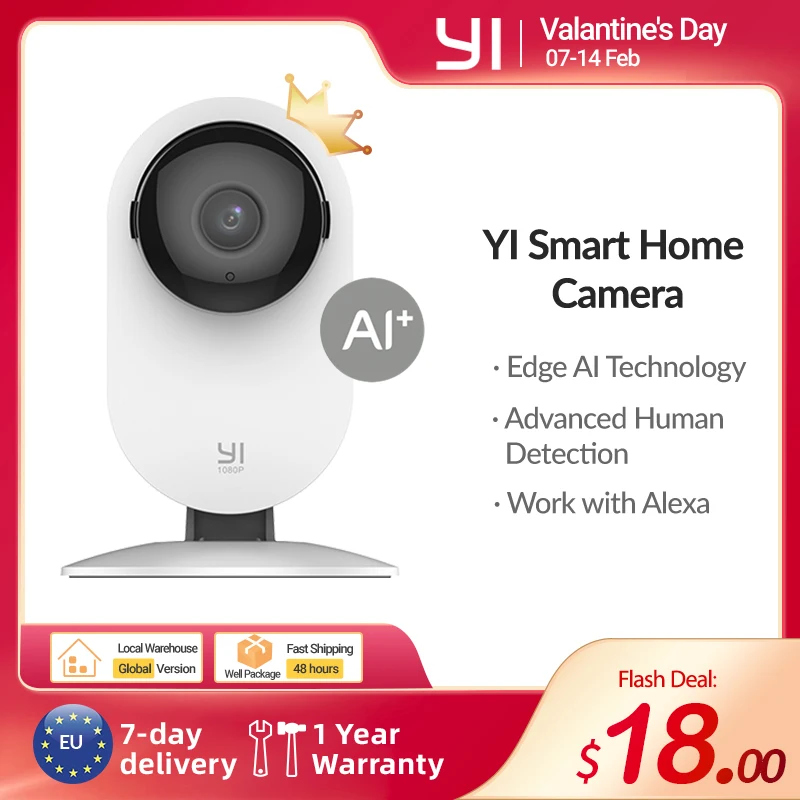 Yi casa 1080p câmera 2.4g wifi câmera ip interno ai detecção humana visão noturna atividade alertas câmeras para casa/gatos/animais de estimação/nuvem