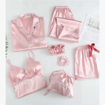 

Satin Pajamas Women Home Clothes Autumn Spring Pj Set Silk Sleepwear Sexy Lace Pajama Pjs Set Loungewear Sleep Wear Pijama 2020