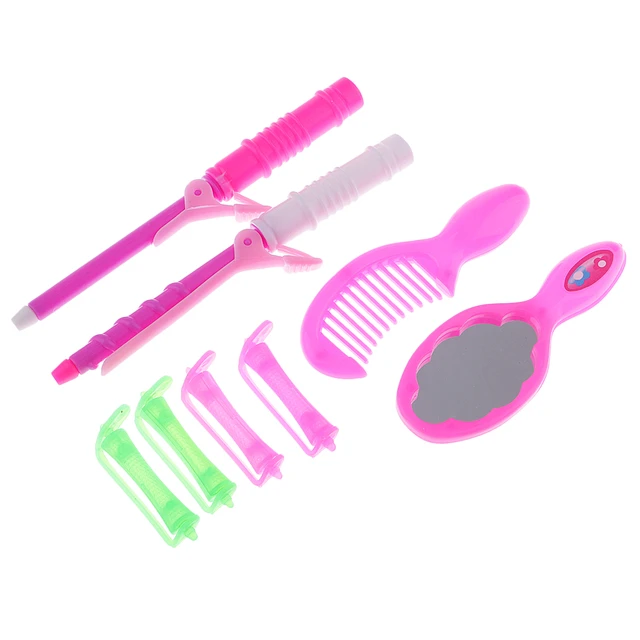 Jeu de sèche-cheveux pour enfants, 4 pièces, ciseaux, rasoir, grattoir,  poupées en plastique, salon, coiffeur pour poupées, cadeaux pour filles -  AliExpress