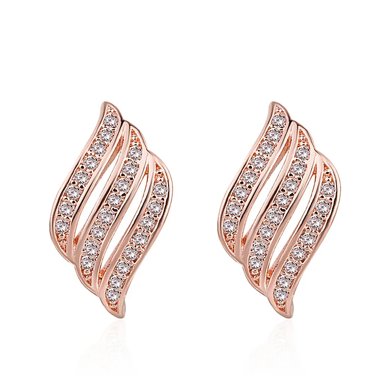Rose gold 9 пар, новая мода, корейские 3 ряда волн, Кристальные серьги, свадебные украшения для невесты, Помолвочные серьги, женские подарки, R-31 - Окраска металла: Rose gold