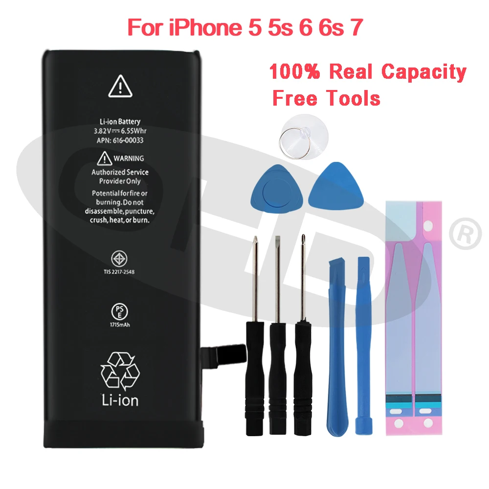10 шт./лот оптовая продажа аккумуляторов для Apple iPhone 6 S 7 5S 5 Сменные Аккумуляторы