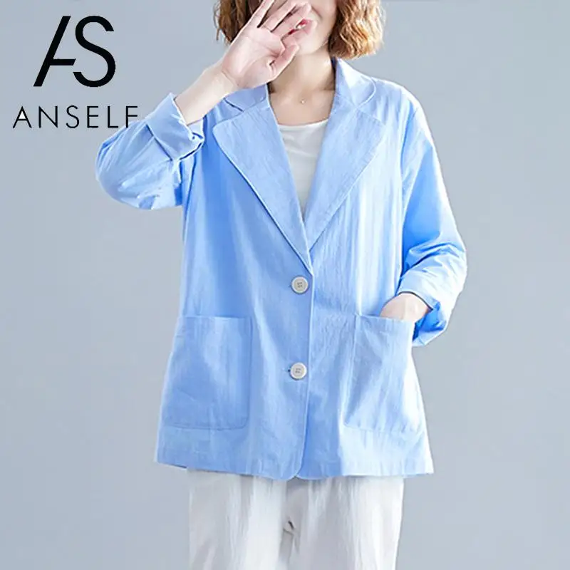 Spring Autumn Cotton Linen Blazer Women Business Suit Slim Jacket Coat Solid Color Long Sleeve Blazer female tunic tops 2XL