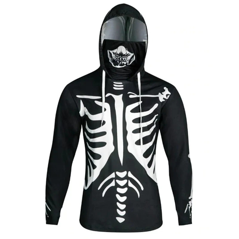 

2019 Funny Tricky Hoodies Skull Patchwork Men's Halloween Party 3D Skull Mask Printed Long Sleeve Hoodie Sweatshirt Skeleton