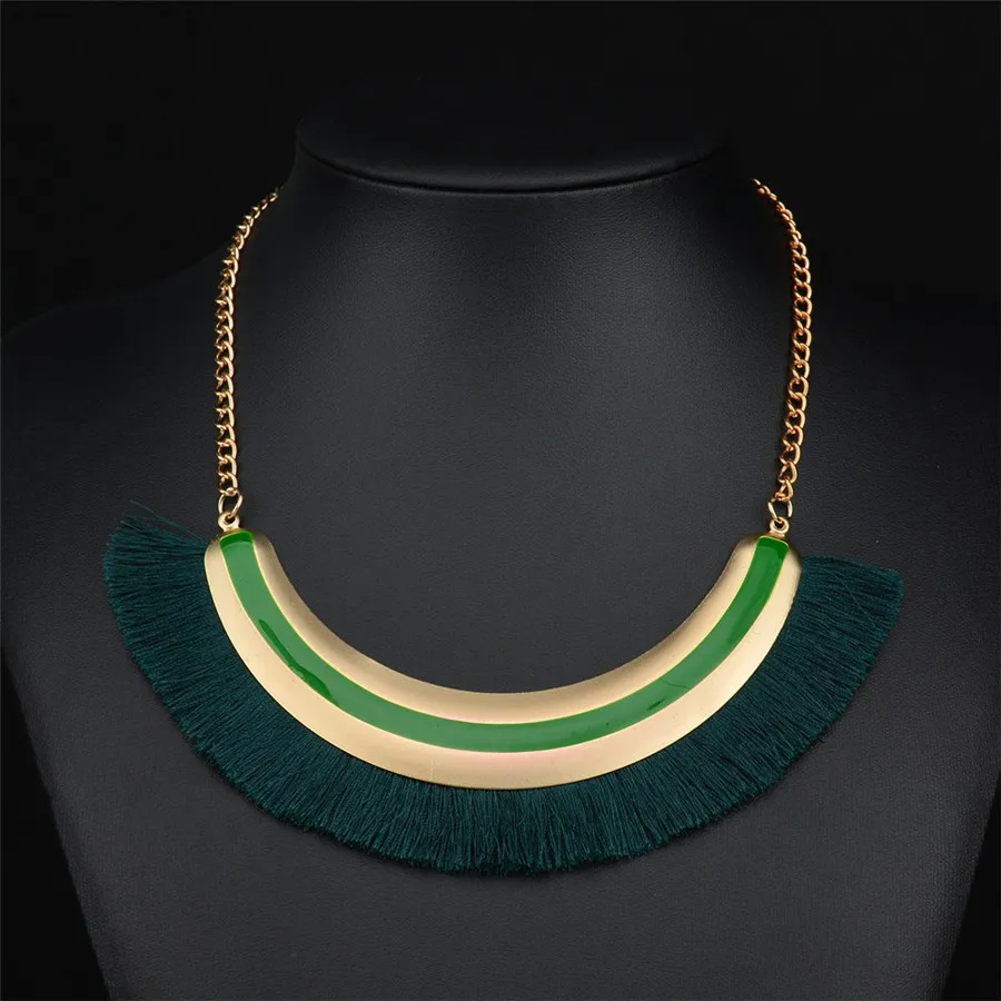 Модные Ретро Капельное масло этнические богемные ожерелья с подвесками и кисточками для женщин Boho Link яркий Чокер-цепочка ожерелье Новинка - Окраска металла: army green
