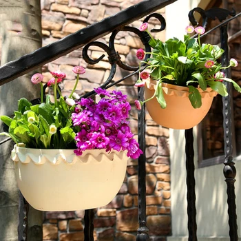 

1PC Hanging Vase Flower Barrel Balcony Pots Planters Wall Hanging Bucket Wrought Iron Pastoral Flower Holder Garden Supplies