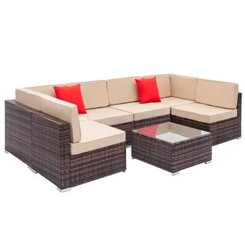 

Fully Equipped Weaving Rattan Sofa Set with 2pcs Corner Sofas & 4pcs Single Sofas & 1 pcs Coffee Table Brown Gradient