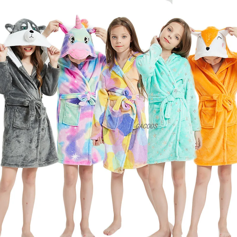 Winter Unicorn Hooded Robes Children Bathrobes Kids Star Bath Robe Homewear For Boys Girls Pyjamas Nightgown Kids Sleepwear Robe