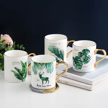 

green plant creative ceramic coffee tea beverage dessert breakfast milk cup mug business glass cup handle drink cute cup