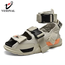 Марка vesonal, повседневные мужские сандалии, обувь для взрослых, новинка года, летняя мода, парусиновые трендовые удобные дышащие мужские сандалии, обувь