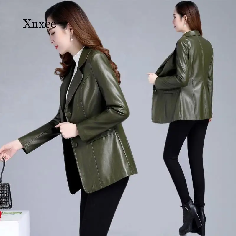 

Новая мотоциклетная кожаная куртка, женская тонкая Длинная женская одежда, модная женская кожаная куртка для отдыха, Черная