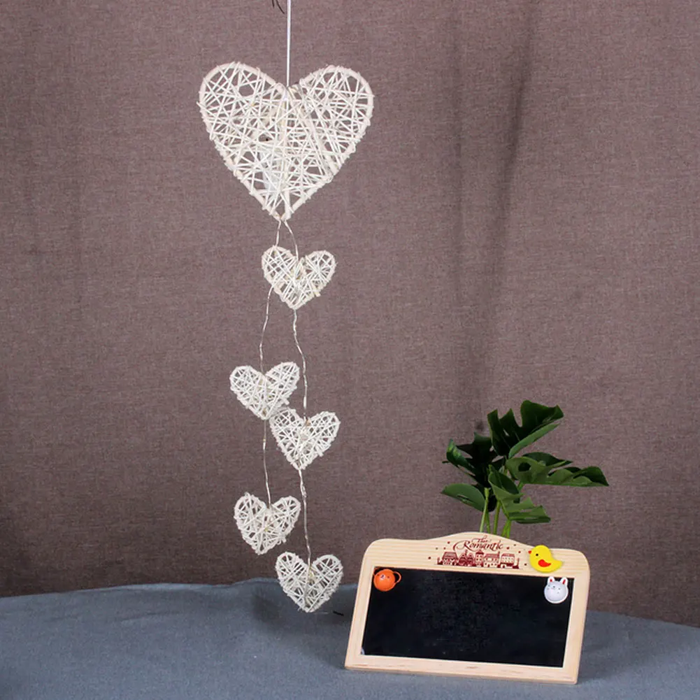 Led Rattan Heart-Shaped Hanging Ornament Wall String Lights Battery Operated Suitable For Family Room Decoration | Дом и сад
