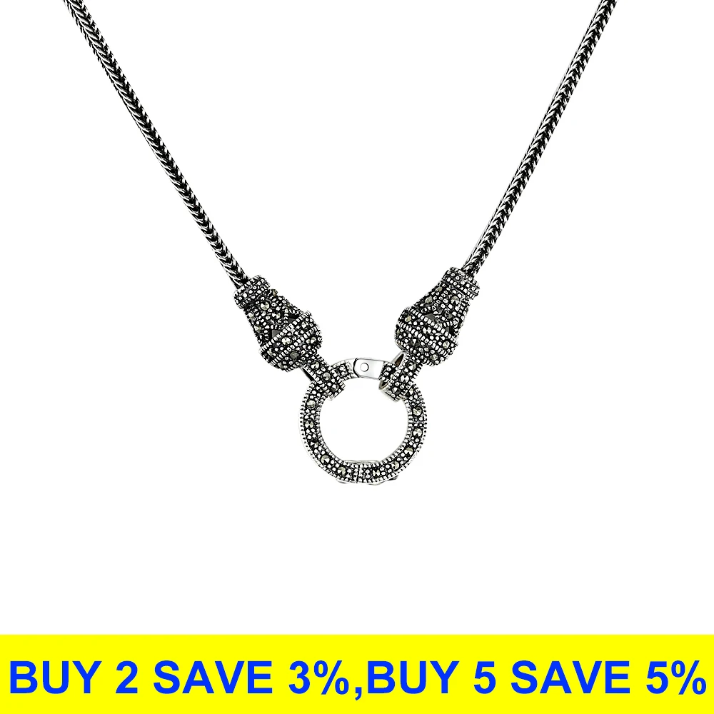 Comprar V. YA Thai con cadena larga de plata Collar para mujer Plata de Ley 925 colgante de piedra de marcasita collares 1,5mm 60cm 70cm 75cm 80cm