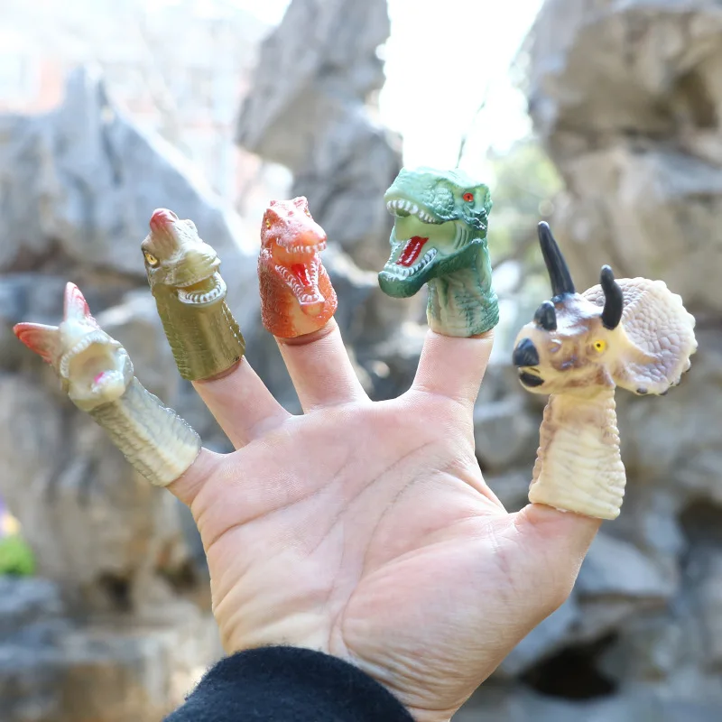 

New Style Dinosaur Finger Stall Simulated Dinosaur Models Fingertip Gloves Hand Puppet Children Interactive Toy Science Model