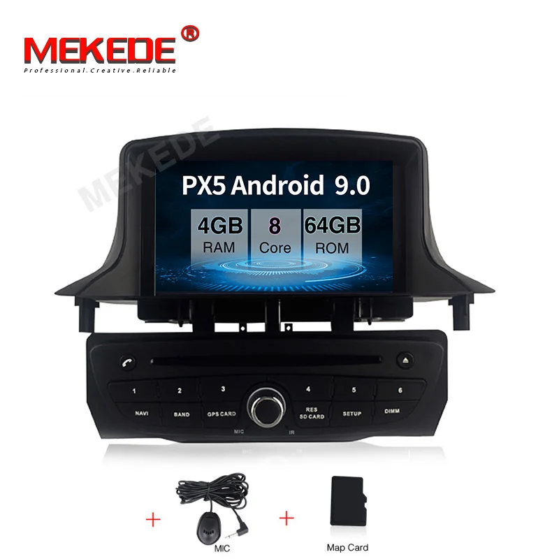 Android 9,0 4+ 64G Автомобильный Радио dvd-плеер Мультимедиа Стерео для Renault Megane 3 Fluence 2009- Авто аудио gps навигация wifi - Цвет: PX5 black color