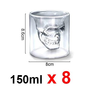 150ml8 Набор прозрачных стеклянных чашек с черепом для виски, вина, водки, бара, пива, вина, 3 размера - Цвет: 150ml8