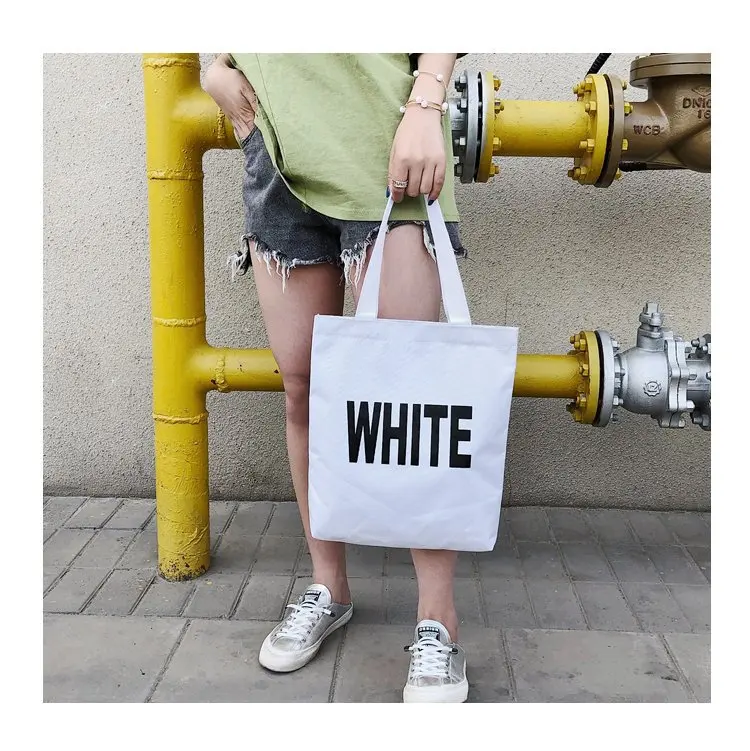 

New Style Canvas Hand Large Bag 2019 Korean-style Simple Lettered-Style Contrast Color Single-shoulder Bag for Women Fashion