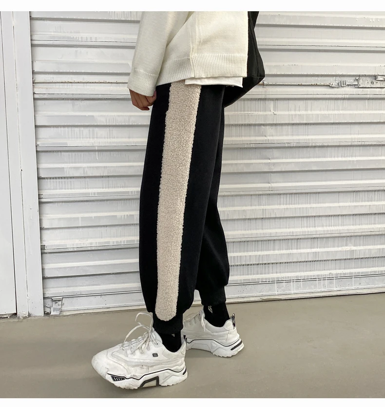 Men's Thickening Lamb Leisure Haren Pants Cotton Casual Pants Black Color Trousers Active Elastic Hip Hop Joggers Sweatpants