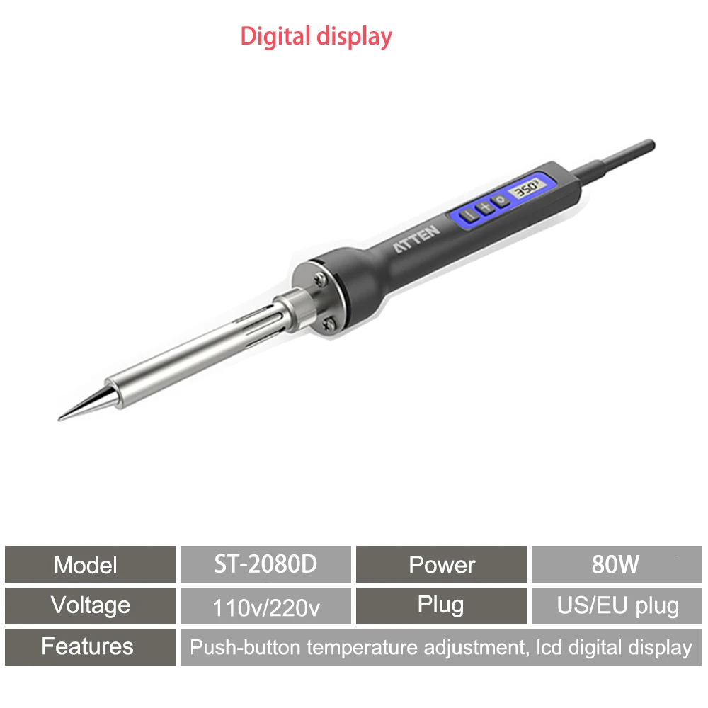 ATTEN 65 Вт, ЕС, США, 220 В, ST-2080, 80 Вт, ST-2150, 150 Вт, светодиодный дисплей, автоматический режим сна, Цифровой паяльник с регулируемой температурой