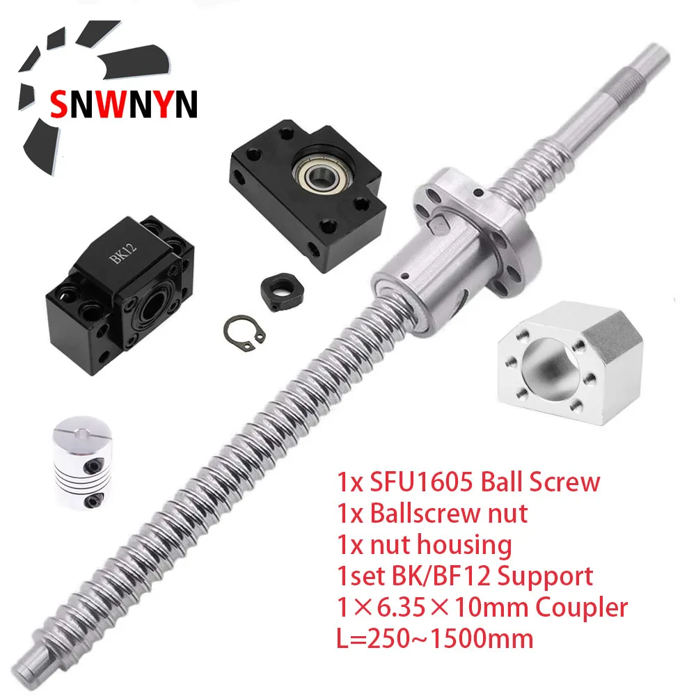

1set SFU1605 Rolled Ball Screw C7 With End Machined + 1605 Ball Nut + Nut Housing + BK/BF12 End Support + Coupler RM1605 For CNC