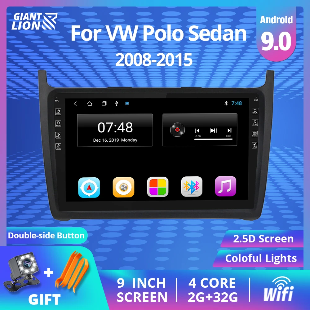 2din Android 9 0 автомобильное радио для Volkswagen VW Polo Sedan 2008-2015 GPS навигация WIFI Мультимедиа