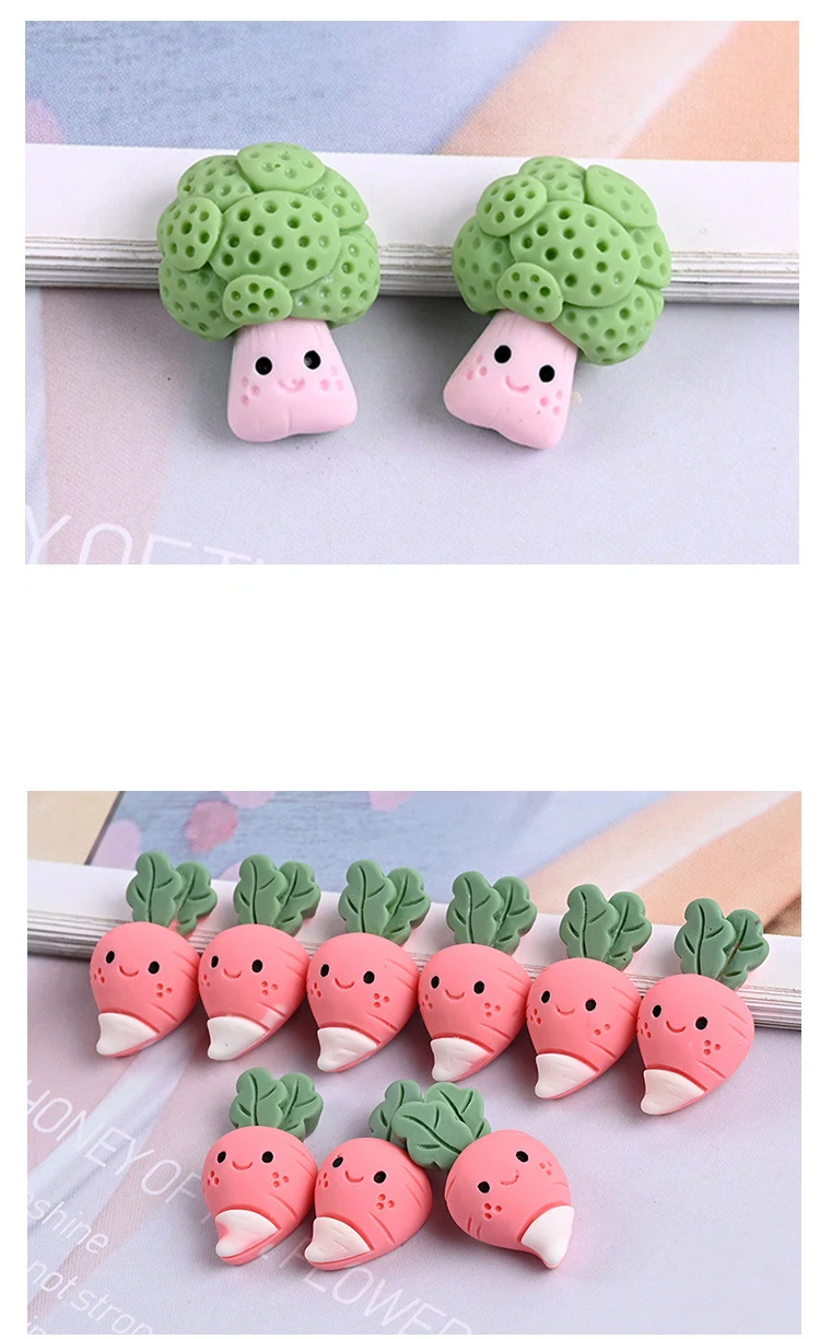 10/20Pcs/Lot Resin Cute Cartoon Vegetable Mushroom Candy Girl Hairpin Accessories Earring Charms Flatback Pendant Homemade Gift