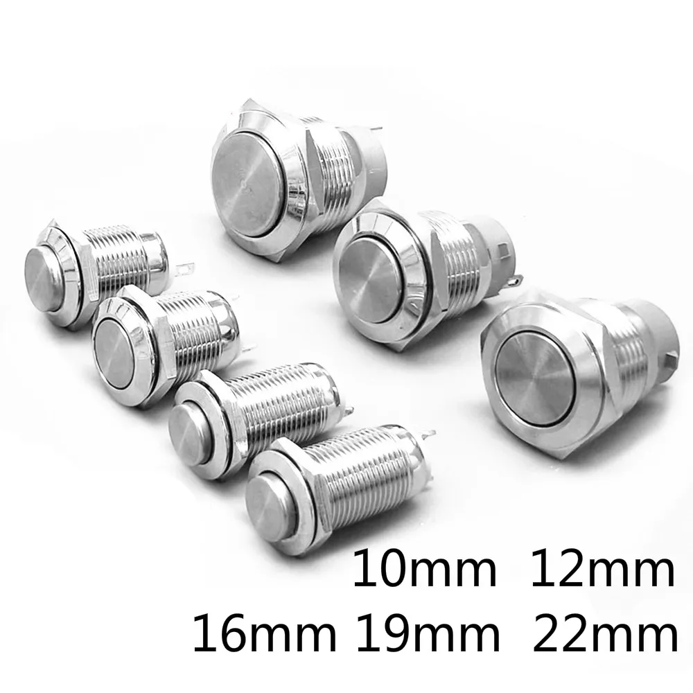 10mm 12mm 16mm 19mm 22mm 2pin Panel Hole Metal Button Switch Power Push Flat High Head Self Locking/ Reset soldering 1NO | Обустройство