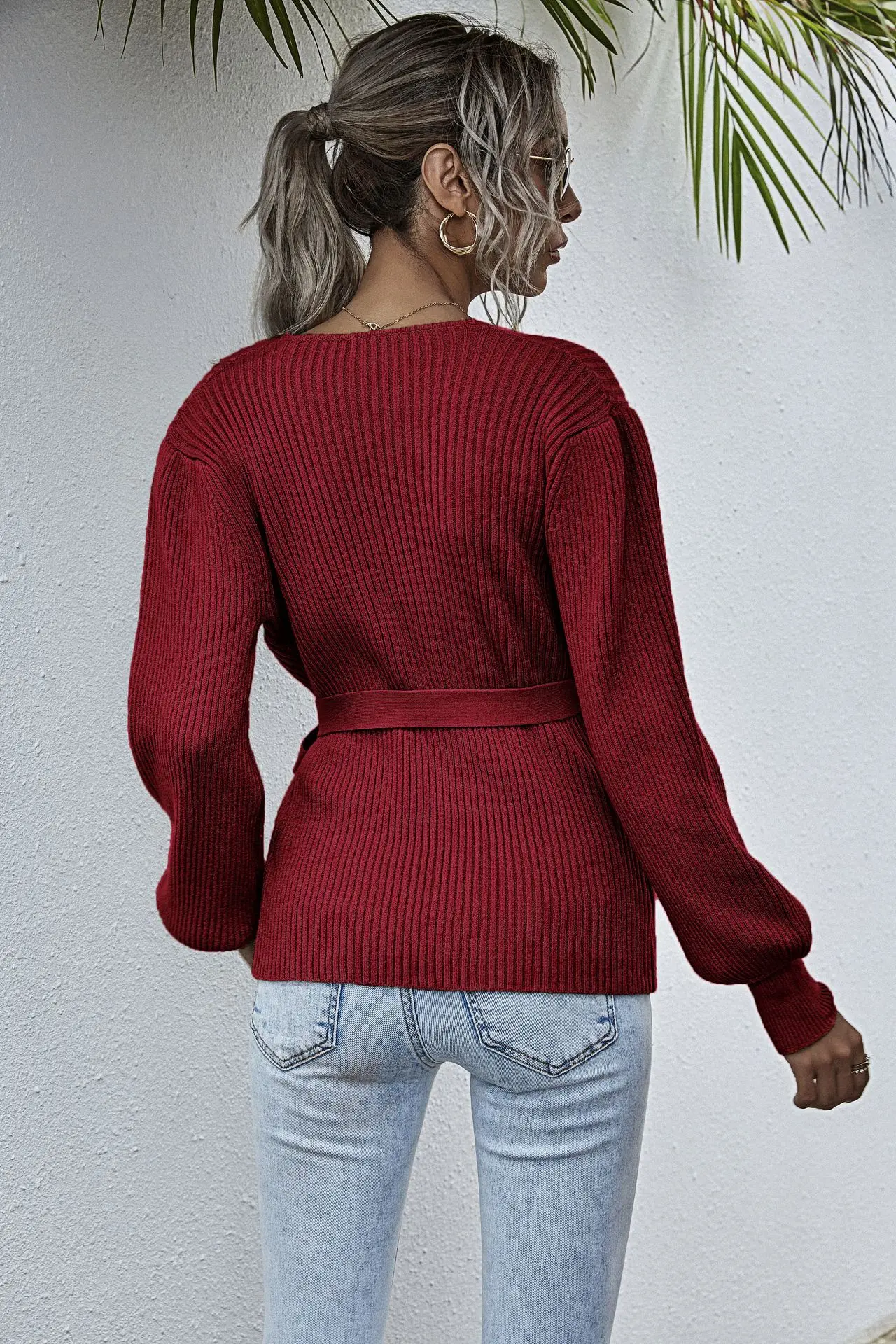 120134亚马逊爆款腰带裹胸针织衫