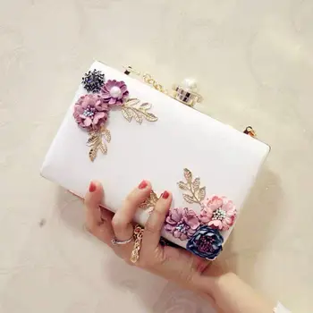 

Fashion Lady Design Flower Pearl Evening Bag One Shoulder Diagonal Bag Banquet Bag Exquisite Removable Chain Luxury Clutch Bag
