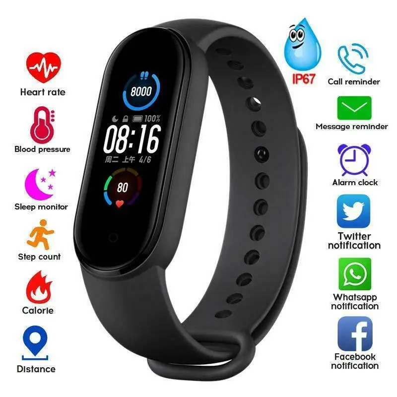 M5 Smart Watch Heart Rate Monitor 5ATM Waterproof Hot Sports Tracker Smartwatch Play Music Bracelet Band for Adriod IOS TSLM1 | Спорт и