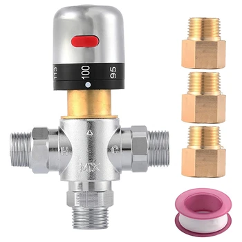

Thermostatic Mixing Valve for Shower System Temperature Control, with 1/2 inch NPT Male/ 1/2 inch G Female Connector