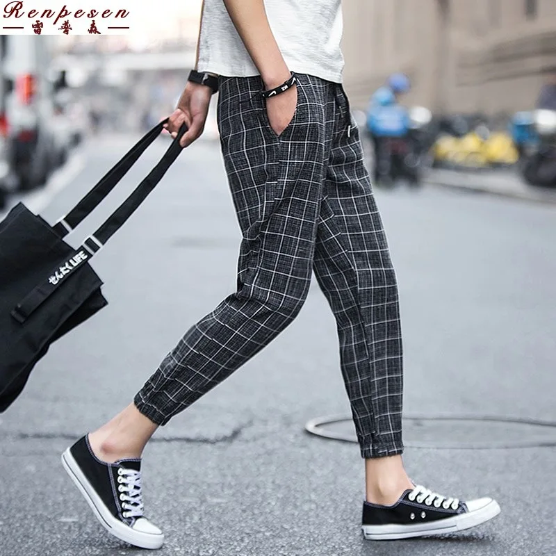 

Trend Beam Leg England Black And White Plaid Pants Capri Men's Grid Harem Pants Men's Loose-Fit Trend Cool Hip Hop Summer