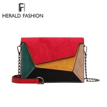 Herald модная Лоскутная кожаная женская сумка почтальон Женская Лоскутная Наплечная Сумочка с ремешком на цепочке маленькая дамская сумка с клапаном