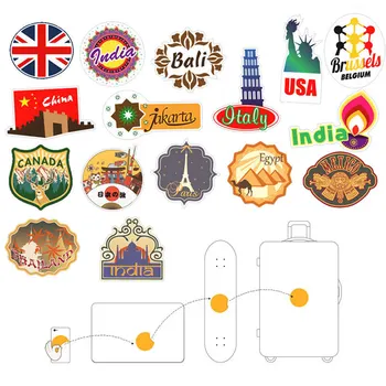 

100PCS Travel International Attractions Building Skateboard Guitar Trolley Waterproof Car Graffiti Sticker