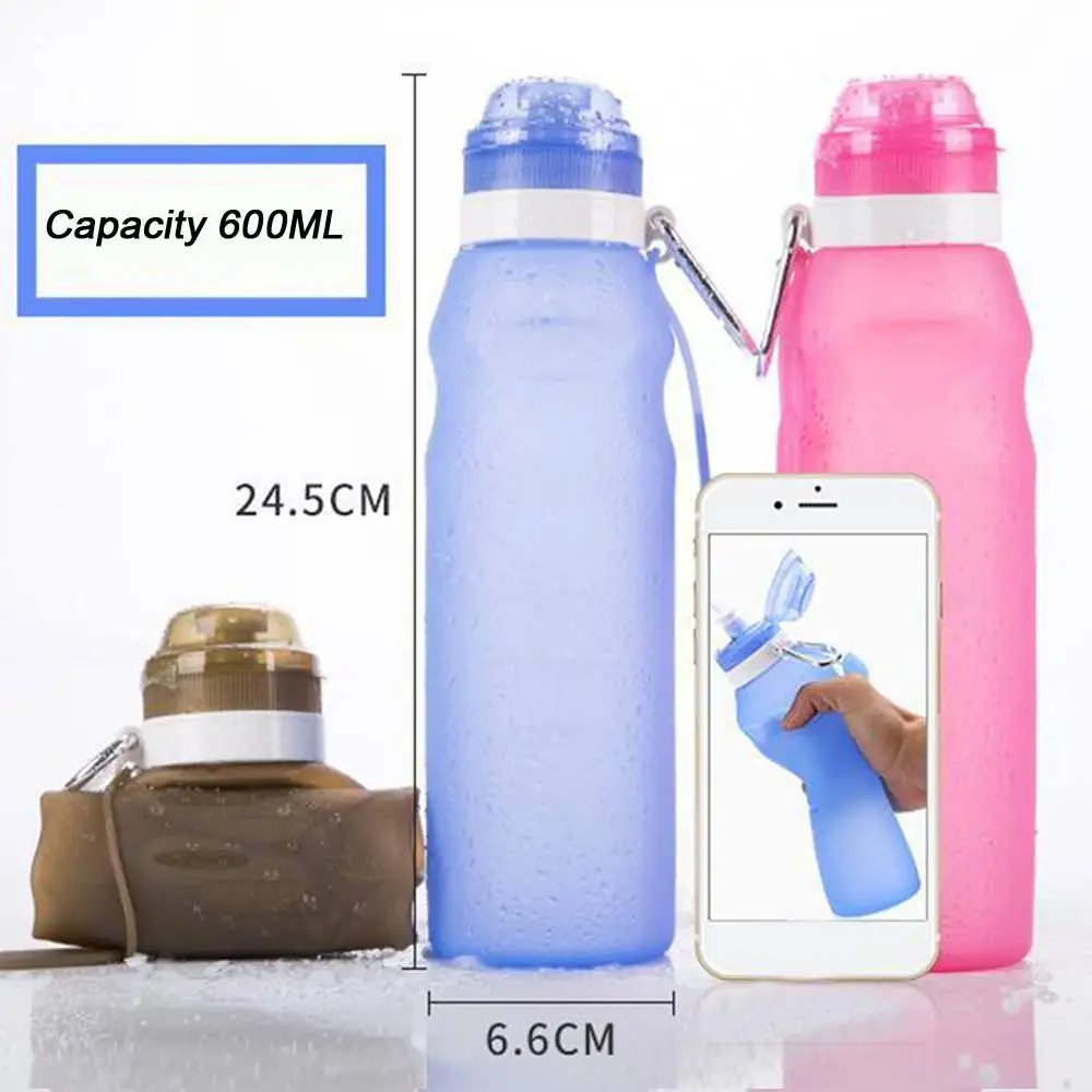 600 мл силиконовая складная бутылка для воды, товары для спорта на открытом воздухе, портативная бутылка для воды, удобная, для путешествий, с защитой от обжига, Изолированная