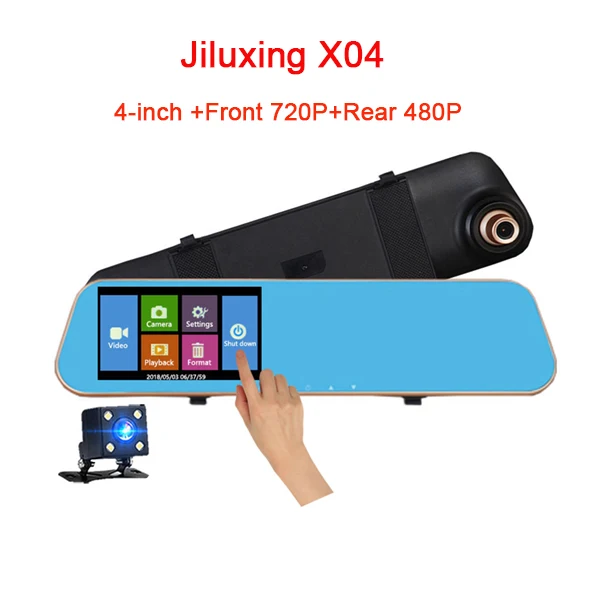Jiluxing 1" Автомобильный видеорегистратор с сенсорным экраном FHD 1080P автомобильные камеры зеркало с двумя объективами авто видеорегистратор ночное видение поток зеркало заднего вида - Название цвета: 4 inch