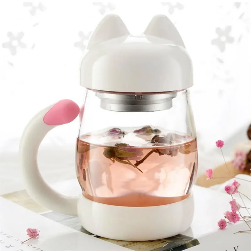 420 мл стеклянная кофейная кружка милый кот кружка стакан чайная кружка с ситечком чашка для заварки чая мультяшная кофейная чашка посуда для напитков подарок другу