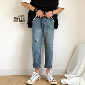 

2020 Women's Ins Exceed Fire Real Pants Female Trend Holes Jeans Tide Brand Loose Directly Canister Denim Pants