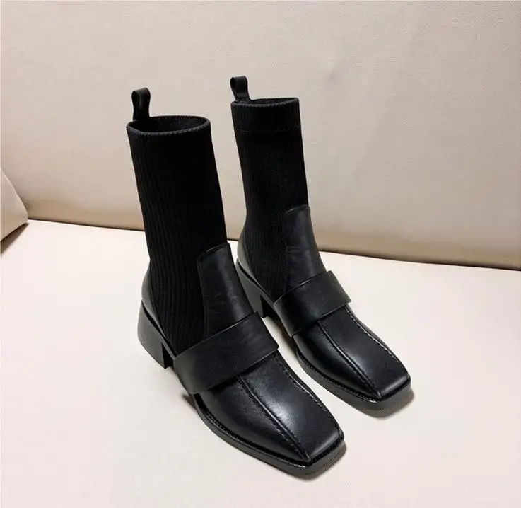 As Pic Шикарные зимние сапоги; женские кожаные носки; Botas Mujer; коллекция года; ботильоны для женщин без застежки; женская обувь на среднем каблуке; Bota Feminina - Цвет: As Pic