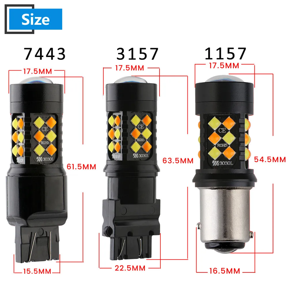 4X P21/5 W 1157 BAY15D 3030 30 SMD W& Двухцветная светодиодная лампа 3157 7443 автомобилей резервный задний указатель поворота Индикатор парковки