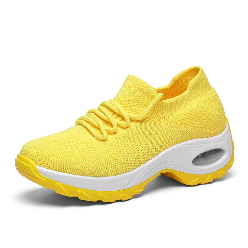 Женская Вулканизированная обувь; женские кроссовки; обувь для бега без шнуровки; дышащие сетчатые повседневные кроссовки; спортивная обувь для женщин - Цвет: yellow