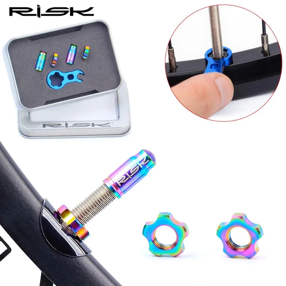 RISK FV55/AV55 Mountain Road Bike Bicycle Titanium Presta Schrader Valve Cap Nut Wrench Dust Cover