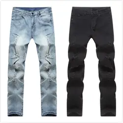 Мужские Модные джинсы осень зима уличные в европейском стиле брендовые Стрейчевые тонкие прямые мужские джинсы для мотоциклистов чисто