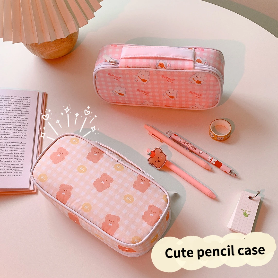 Estuche de de dibujos animados bonitos, estuche capacidad para bolígrafos, papelería impermeable para estudiantes, suministros escolares Kawaii, material escolar rosa|Estuches escolares| -
