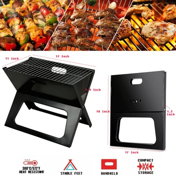 

Outdoor Barbecue Grill Roasting Rack X-shape Charcoal Grill Barbecue Tool Portable Foldable BBQ Barbecue Rack (Black)