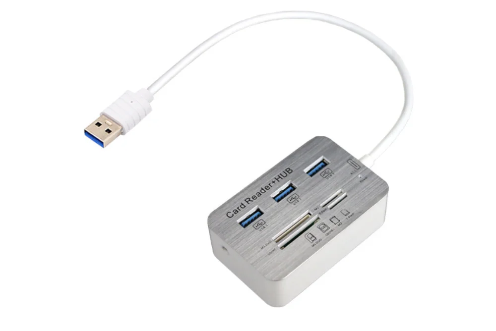 Алюминиевый Портативный USB 3,0 3 порта концентратор с MS SD M2 TF Multi-In-1 кард-ридер для всех в одном ПК Компьютерные аксессуары