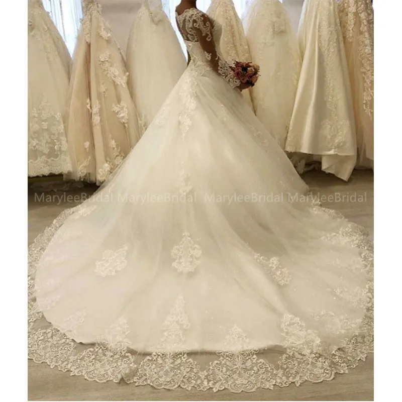 Бальное платье принцессы; Свадебные платья с длинными рукавами; Романтическое Платье с лифом; свадебное платье с кружевной аппликацией; Новинка