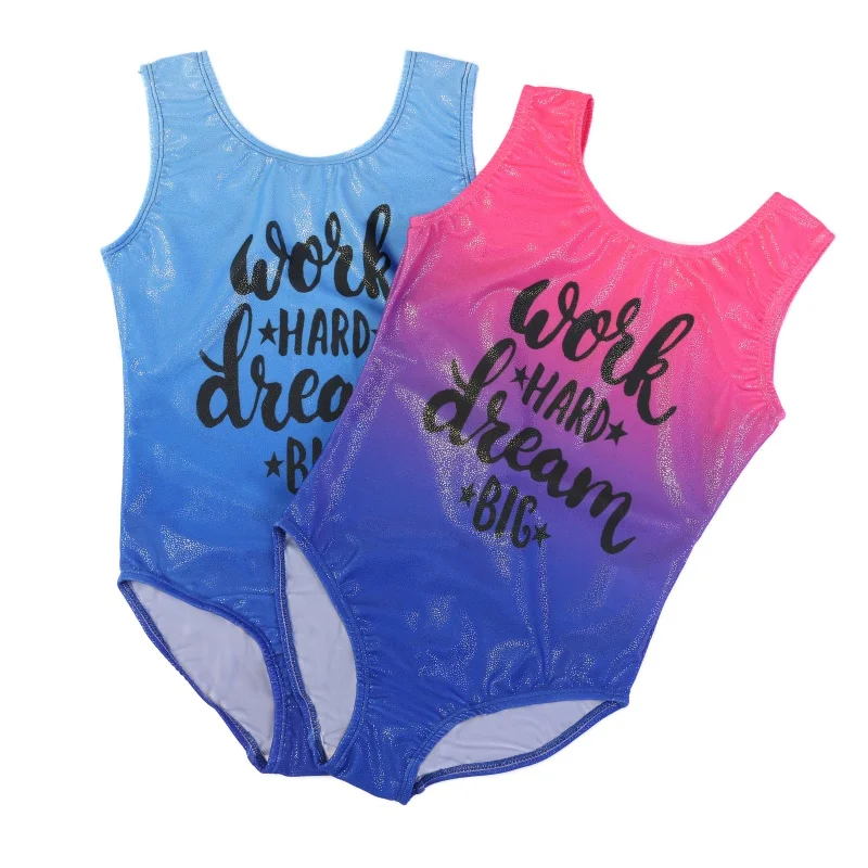 

4-14 Years Girls Leotard For Gymnastics Ballet Teens Sleeveless Letter Print Glitter Leotards Kids Dance Wear