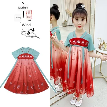 

Children's Hanfu Summer Immortal Girls Chinese Style Girls Temperament Improved Flower Dress 2020 Summer Tang Suit